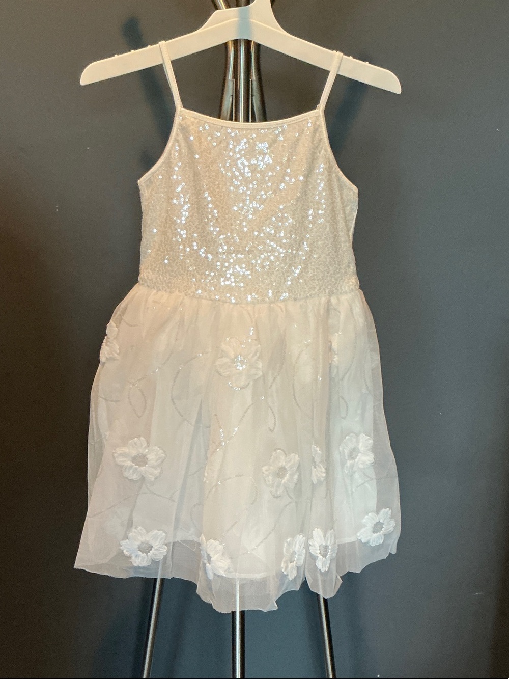 Zenzi White Sequin Bodice Floral Tulle Party Dress